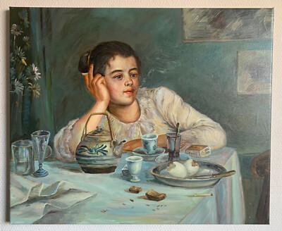 Ölgemälde AFTER BREAKFAST detailreiche Interpretation handgemalt Leinwand 60x50