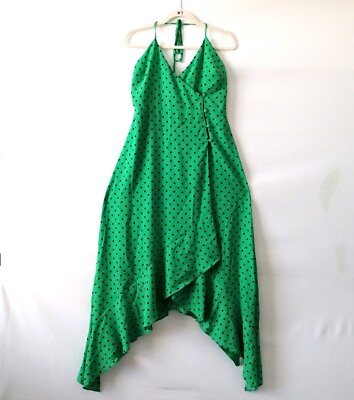 Gianni Bini Green V-Neck Polka Dot Asymmetrical Hem Halter Strap Wrap Dress  L | eBay