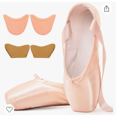 Soudittur Girls Women Ballet Pointe Shoes Professional Pink Satin 