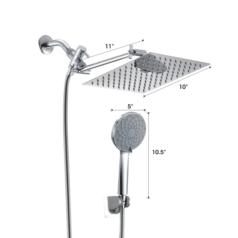 Chrome Shower Head, 10 Inch High Pressure Rainfall Shower Head/Handheld Shower