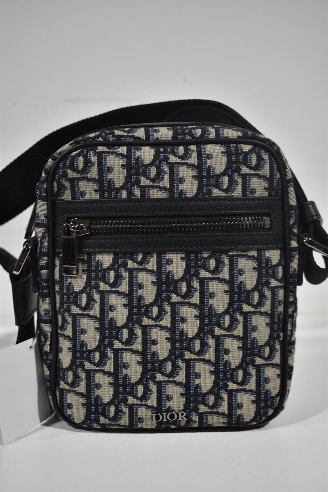 Dior Oblique Blue Beige Black Vertical Messenger Pouch Shoulder Crossbody  Bag