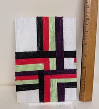 Abstract red white red green 7x5" wall art yarn weaving textile wall hanging W10