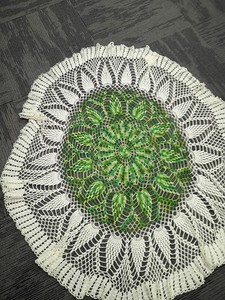 Handmade Antique Vintage Lace Crocheted Tablecloth 48 x 42 Ivory Green 