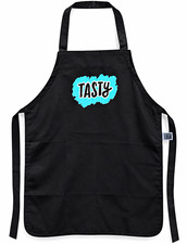 Q-Tees Black Bib Apron TASTY Graphic Print One Size Cotton/Poly Machine Wash