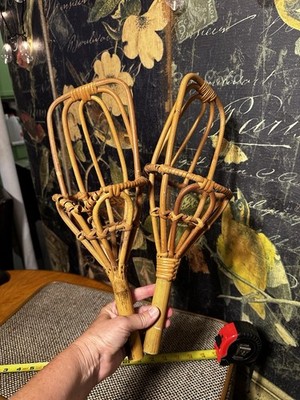 Vintage Bamboo Wicker Rattan Woven Boho Wall Decor Scoop See Details Set Of Two