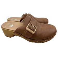 Dr. Scholl's Women's 8.5 Tan Vegan Faux Leather Wooden Heel Classic Clogs