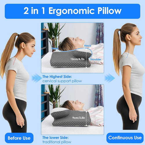 Cuscino Cervicale per Dormire, 2 in 1 Cuscino in Memory Foam per Dolore Alla Spa - Foto 5 di 12