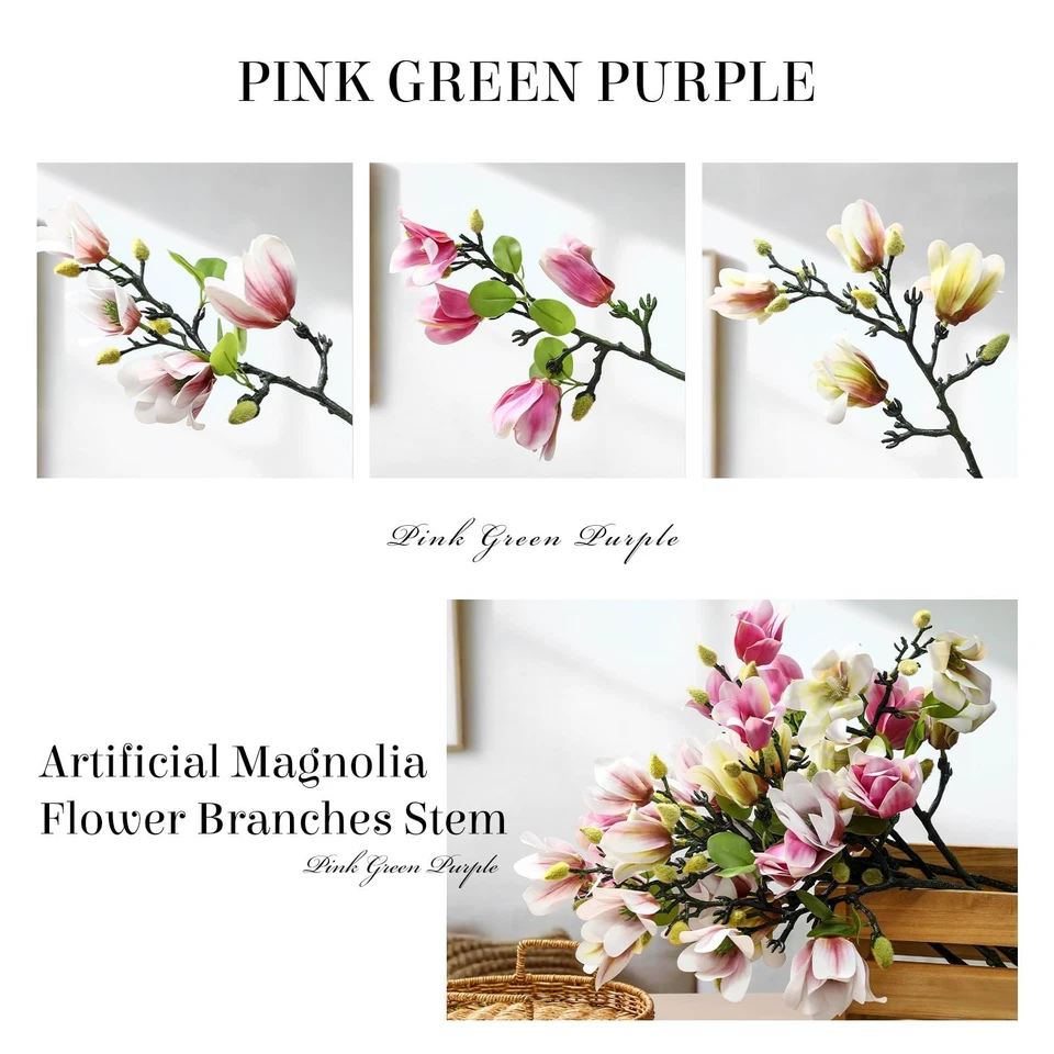 Pack de 9 ramas de flores artificiales de magnolia (jarrón no incluido), mitad elegante... Foto 3 de 4