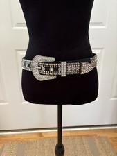 Women's Black Belt Sz 37 Studded Rhinestone Western Cowgirl Bling Glam Rock