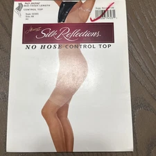 Hanes Silk Reflections Mid Length  Control Top Size AB Jet Black   New