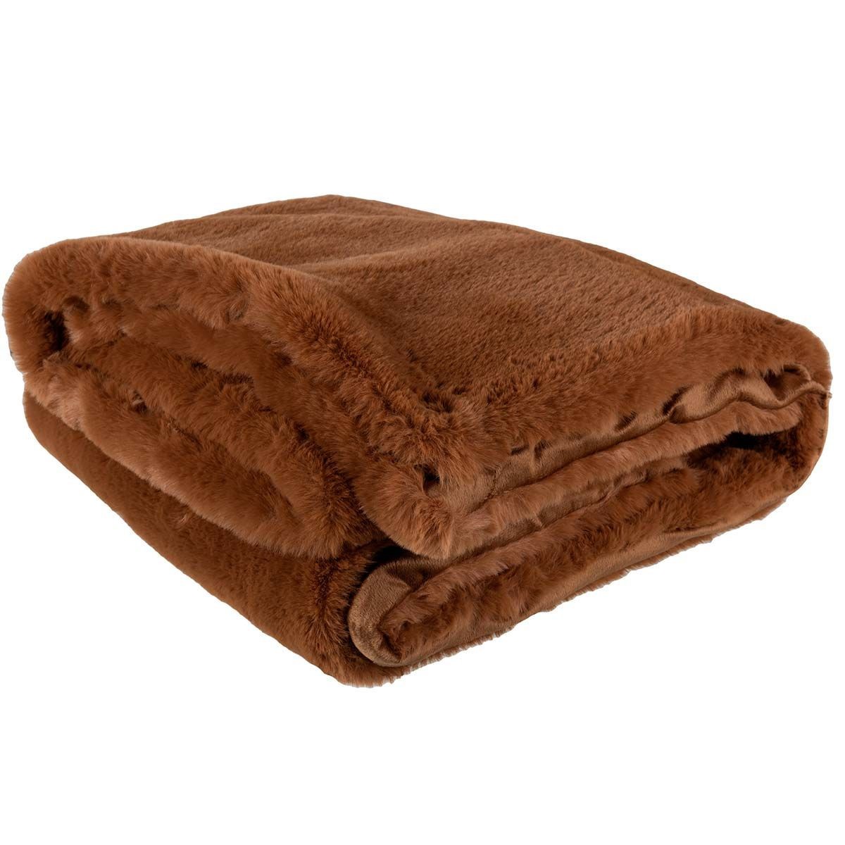 Plaid imitation fourrure Cutie luxe couleur sienne 130x180cm