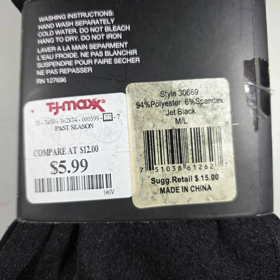 Ellen Tracy Fleece-Lined Tights M/L Jet Black Polyester Spandex Soft Stretch - Image 3 of 3