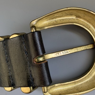 Argentina Vintage Leather Black Brass Buckle Belt M Rare USA  display picture 1