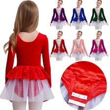 Girls Shiny Sequin Ballet Leotard Velvet Princess Dance Tutu Dress Tulle Skirt