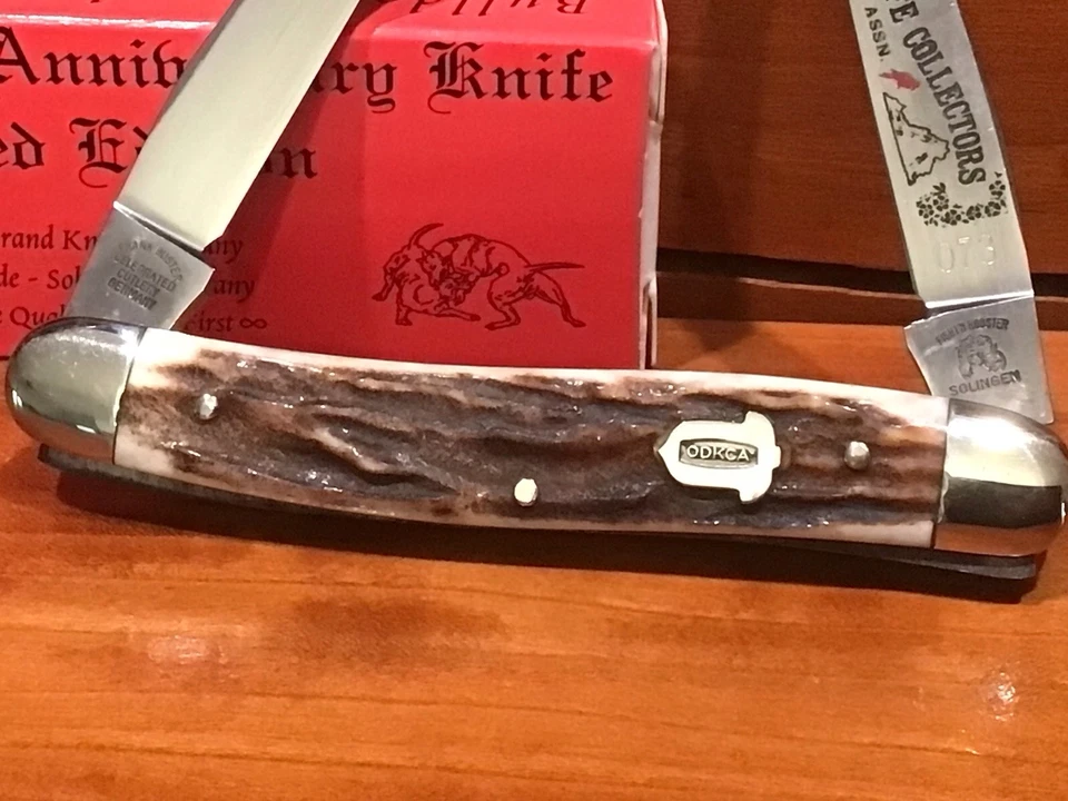 Cuchillo Fight'N Rooster 1989 vintage dos hojas almizclera ciervo escalas Alemania Foto 4 de 4