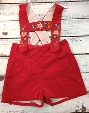 Vintage OLD Childs Shorts Romper Embroidered Red flowers Switzerland