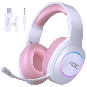 AOC Casque de jeu sans fil compatible avec ps5/4, PC, USB-C & Rose Bluetooth
