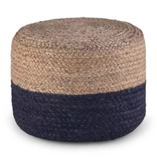 WyndenHall Maron Contemporary Round Pouf Navy/Natural: Bohemian Style,