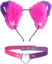 Furry Cat Ears Headband  Heart Choker - Halloween Costumes Accessories