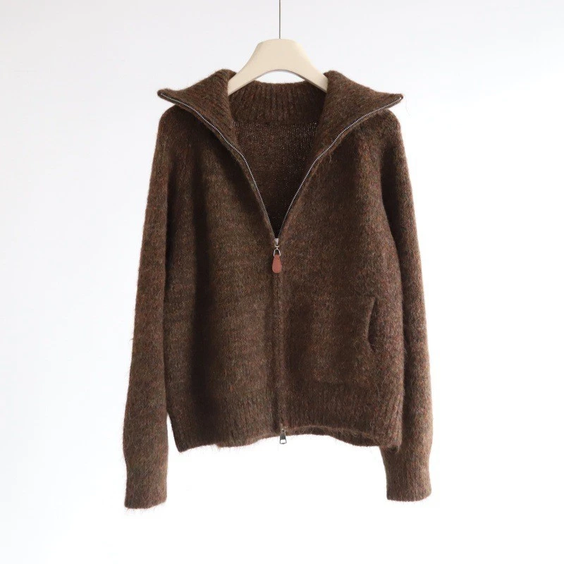 Invierno Nueva Chaqueta Gruesa Cuello Alto Cremallera Para Mujer Lana Suelta Gruesa Suéteres Foto 4 de 4