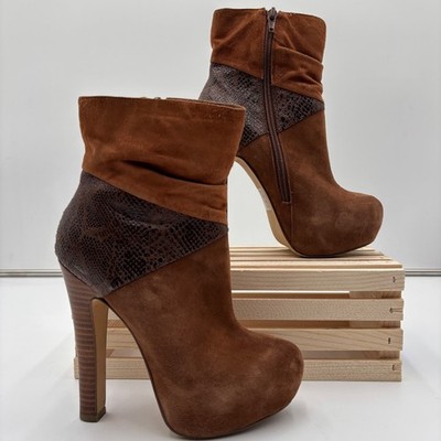 Bakers Katerina Womens Tan Suede Snakeskin Platform Ankle Boots 5