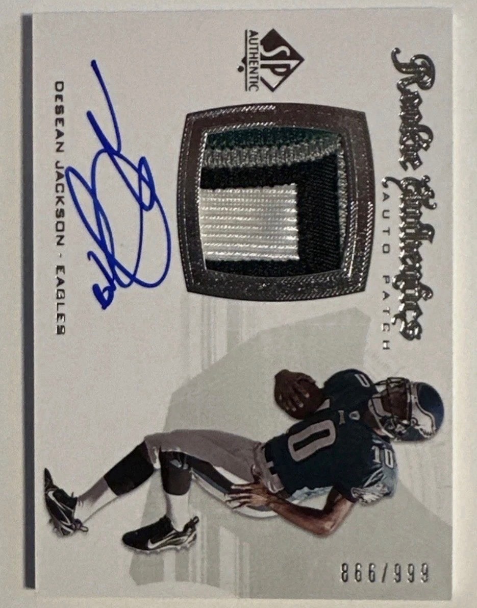 2008 SP Authentic Rookie Authentics Auto Patch DeSean Jackson /999 (AU, MEM, RC)