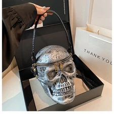 EVERY FASHION 3D Skull Crossbody Bag with Glossy Finish and Dual Zipper Closure