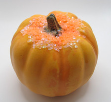 HAND DECORATED 4" IN DIAMETER ORANGE PUMPKIN W/ CLEAR  NEON ORANGE GLITTER