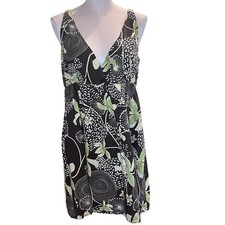 Old Navy Y2K Babydoll Dress V-Neck Size L Forest Fairy Brown Dark Floral Short 