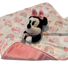 Disney Store Minnie Mouse Disney Baby Plush Pink Rainbow Lovey Security Blanket