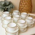 Vintage Fire-King Anchor Hocking Swirl Milk Glass Cup & Saucer – Gold Rim 8 Sets