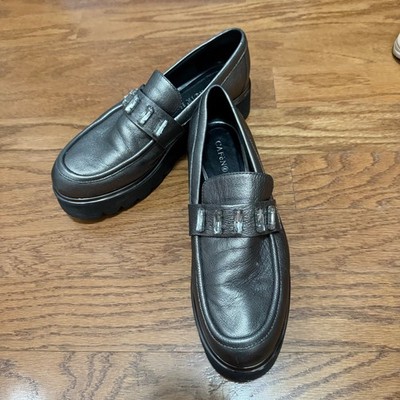 Cafenoir size 39 8.5 Pewter Gray Chunky Lug Sole Embellished Platform Loafers