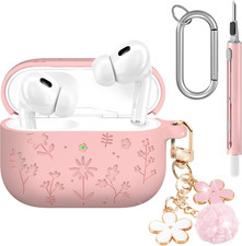 Compatible with Airpods Pro 3 Case 2025 Cute with Cherry Blossom Keychain and Cl