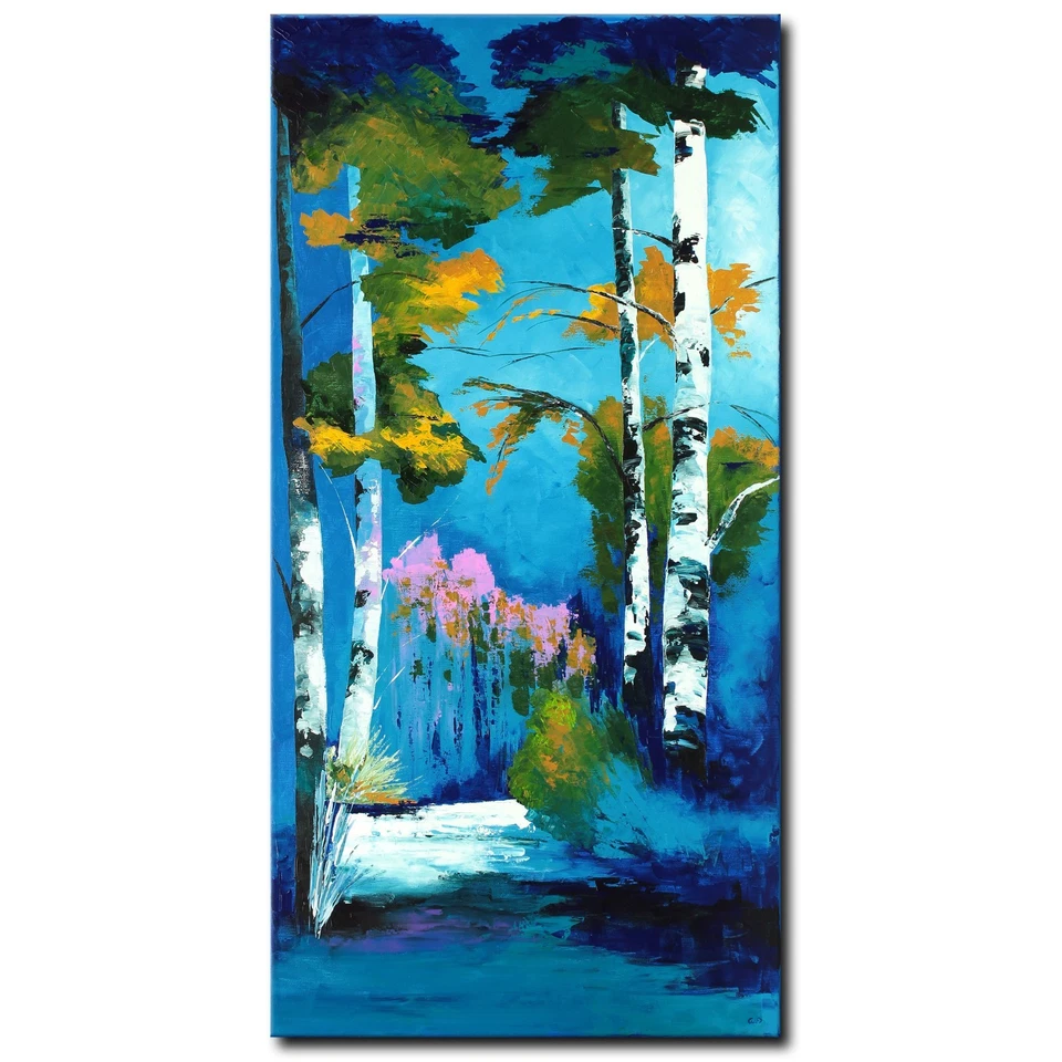 Acryl Bild Gemälde Modern Wald Birken Bäume Abstrakt Natur Handgemalt ORIGINAL - Bild 1 von 4