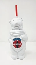 Vintage 1990s COCA-COLA Polar Bear Cup w/ Straw–Plastic Drinking Container. EUC