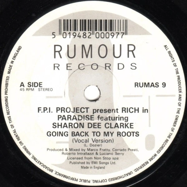F.P.I. Project Ft.. - Rich In Paradise "Going Back To My Roots" 7" Record EX/EX, photo 2 of 3