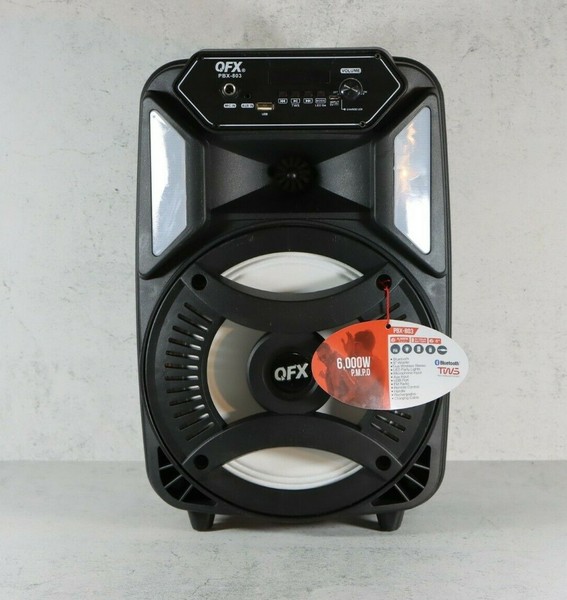 QFX PBX-803 8 Inch Rechargeable Portable Speaker Bluetooth Lights - READ 606540035429 