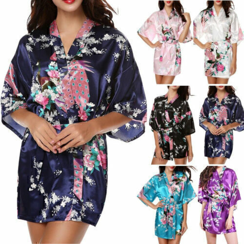 Womens Ladies Kimono Dressing Gown Robes Floral Bridesmaid Bathrobe Sleepwear/ - Picture 7 of 20