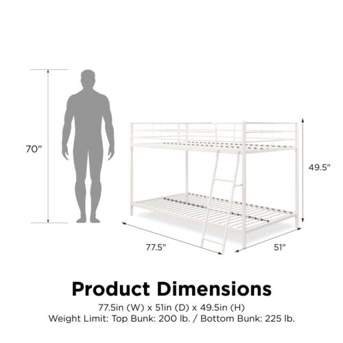 Small Spaces Twin-over-Twin Low Profile Junior Bunk Bed White FREE SHIPPING USA - Picture 9 of 12