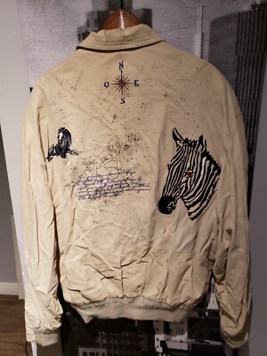 SERAPHIN VINTAGE PEAU SKIN  LEATHER JACKET SIZE 56 FRANCE ZEBRA LION MAP Wilsons