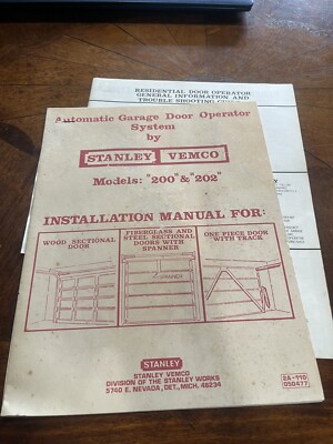 Stanley vemco automatica Garage Door operation installation MANUAL