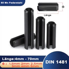 Ø 1mm 2mm 2.5mm bis 5mm Schlitz Spannstifte Spannhülsen Schwarz Verzinkt DIN1481