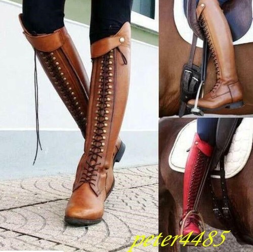 Mujer Botas acordonadas Equitación Rodilla Alta sólido hebilla de combate  Caballero Zapatos Abotinados | eBay
