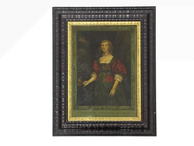 Antiker georgianischer Rückseitendruck auf Glas Elizabeth Comitissa Devon 1620-1689