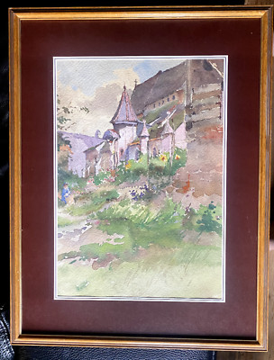 Watercolour° Castle Cathedral Medieval Building° Wer Knows Den Venue ? Antique