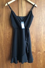 New Look Womens/Teens Strappy Dress Size 6 Black Textured Dot/Spotty Faux Wrap