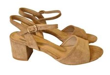 Woman's Mid Block Heel Sandals Open Toe New faux suede Ankle Strap Findlay Paris