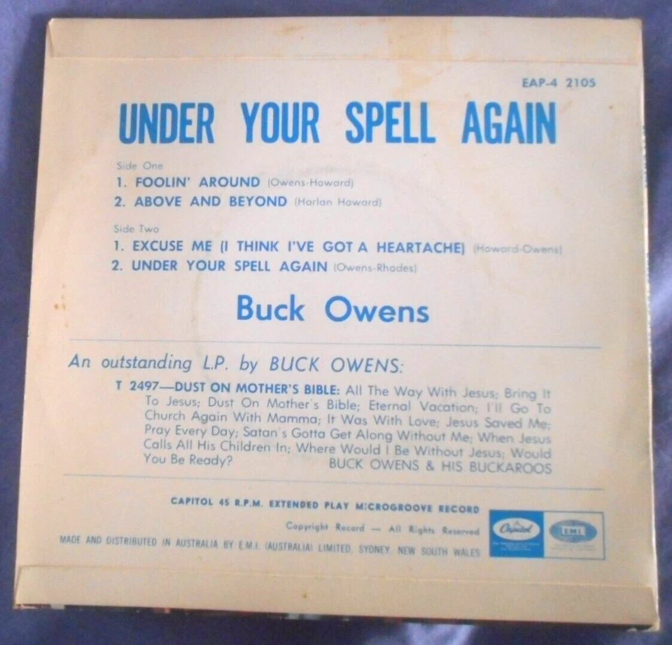 BUCK OWENS Under Your Spell Again EP * Very RARE ~ CAPITOL AUSTRALIA* 7 NM! - Image 2 of 3