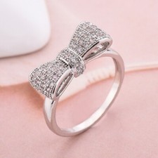 2.50 Ct Simulated Rings for Girls 925 Silver Plated Beautiful Bow Christmas Gift