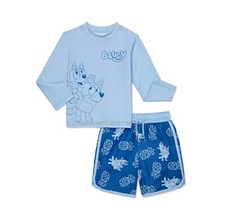 BLUEY Boys Swimsuit Disney Swim Trunks Rash Guard Shirt Set Toddler Size 2 3 4